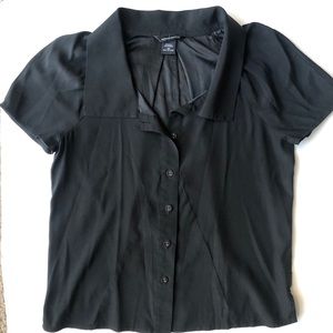 2/$20 Silk Black Button Up Short Sleeve Size XS